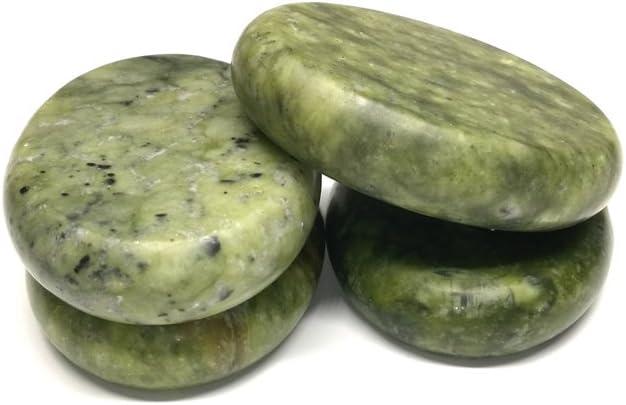 4Pcs Hot Massage Stones Set Natural Green Jade Heated Warmer Stone for Spa Massage 2.36 x 3.14in (6x8cm)