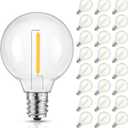 Mlambert G40 LED Replacement Light Bulbs for String Lights, Dimmable E12 Base Shatterproof Bulbs, 1W Equal to 5W, Warm White 2700K, 25Pack, Not Solar
