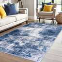 IOHOUZE Abstract Area Rug 4x6 Ft Washable Rugs for Entryway Indoor, Non Slip Small Living Room Rugs Printed Faux Wool Throw Rug, Floor Carpet for Kitchen Nursery Playroom, Navy/Grey