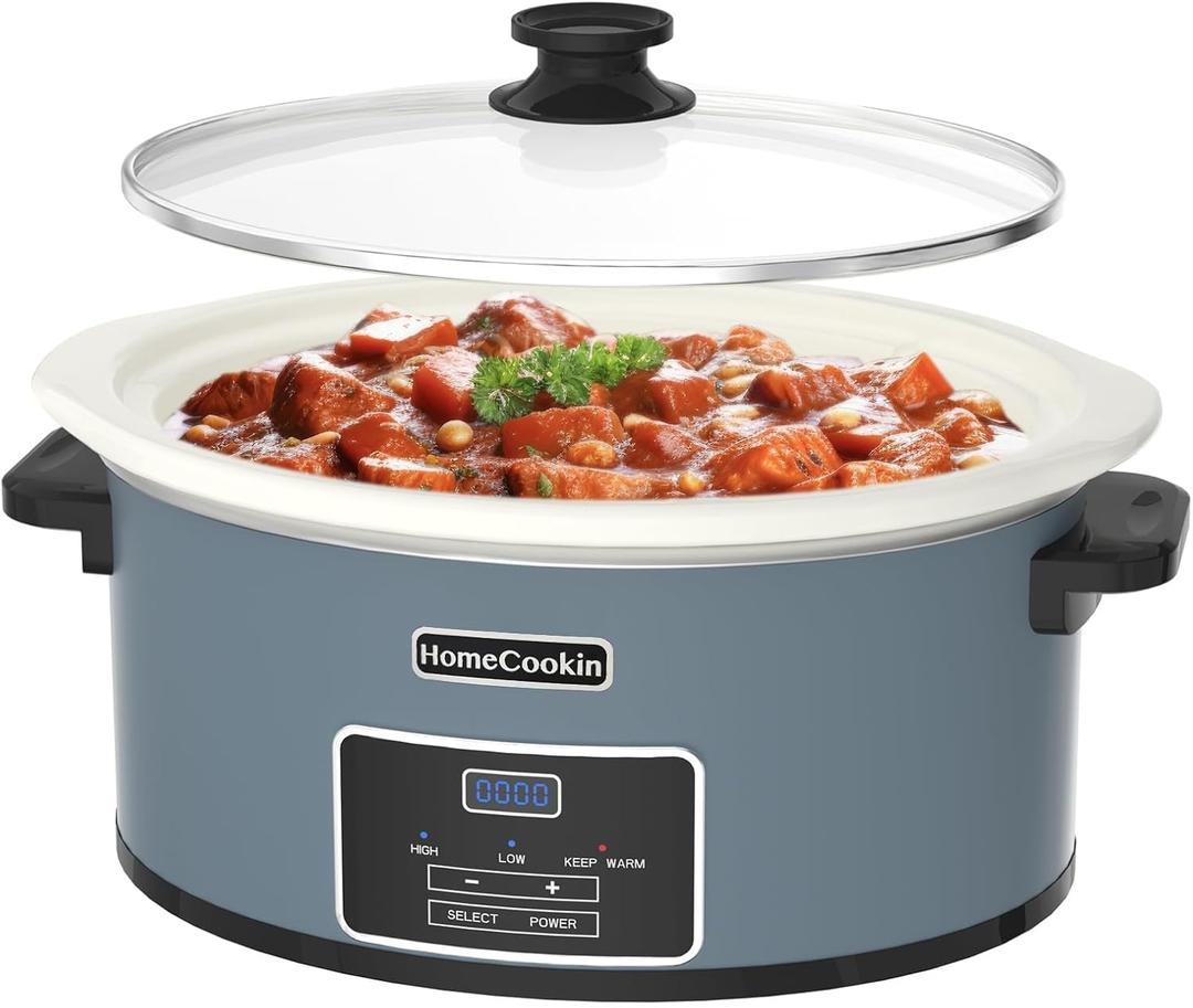 HOMECOOKIN 8-Quart Programmable Slow Cooker with Timer Keep Warm - Small Kitchen Appliance for Family Dinners - Serves 6+ People (Blue) (Digital-WH-BL)