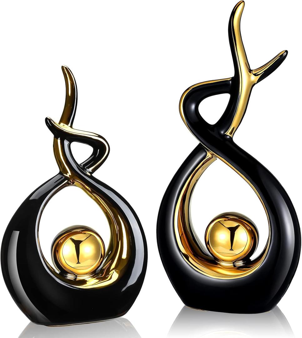 2 Modern Ceramic Decor Centerpieces - Coffee & Dining Table Decor, 2 Sizes (Black, Gold)