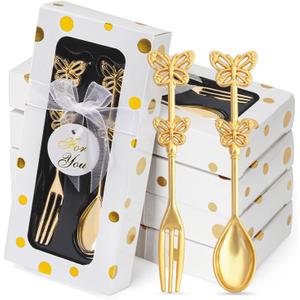 32 Pcs (16 Packs) Tea Party Favors - Perfect Souvenir for Wedding Bridal Baby Shower, 16 Teaspoons with 16 Forks Tea Party Return Gifts for Guests (butterfly-01)