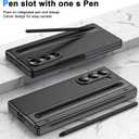 for Samsung Galaxy Z Fold 6 Case with Built-in Compact Writing Pen,Leather Texture,Hinge Protection Wireless Charging,Slim S Pen Phone Case Black 23-Z Fold6-04