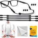 SIGONNA Eyeglass Strap Holder String - Adjustable Eye Glasses Holders Around Head - No-Tail Sunglasses Holder Glasses Strap for Men Women - Glasses Lanyard String - 3 Cords (L (15 inches), Silicone Black)