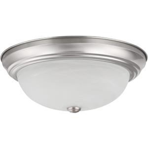 Aspen Creative 63024-09-1, 3-Light Flush Mount/Brushed Nickel Finish w/Alabaster Glass, 15" Dia., E26 Socket/60 Watts, Bulb Not Included