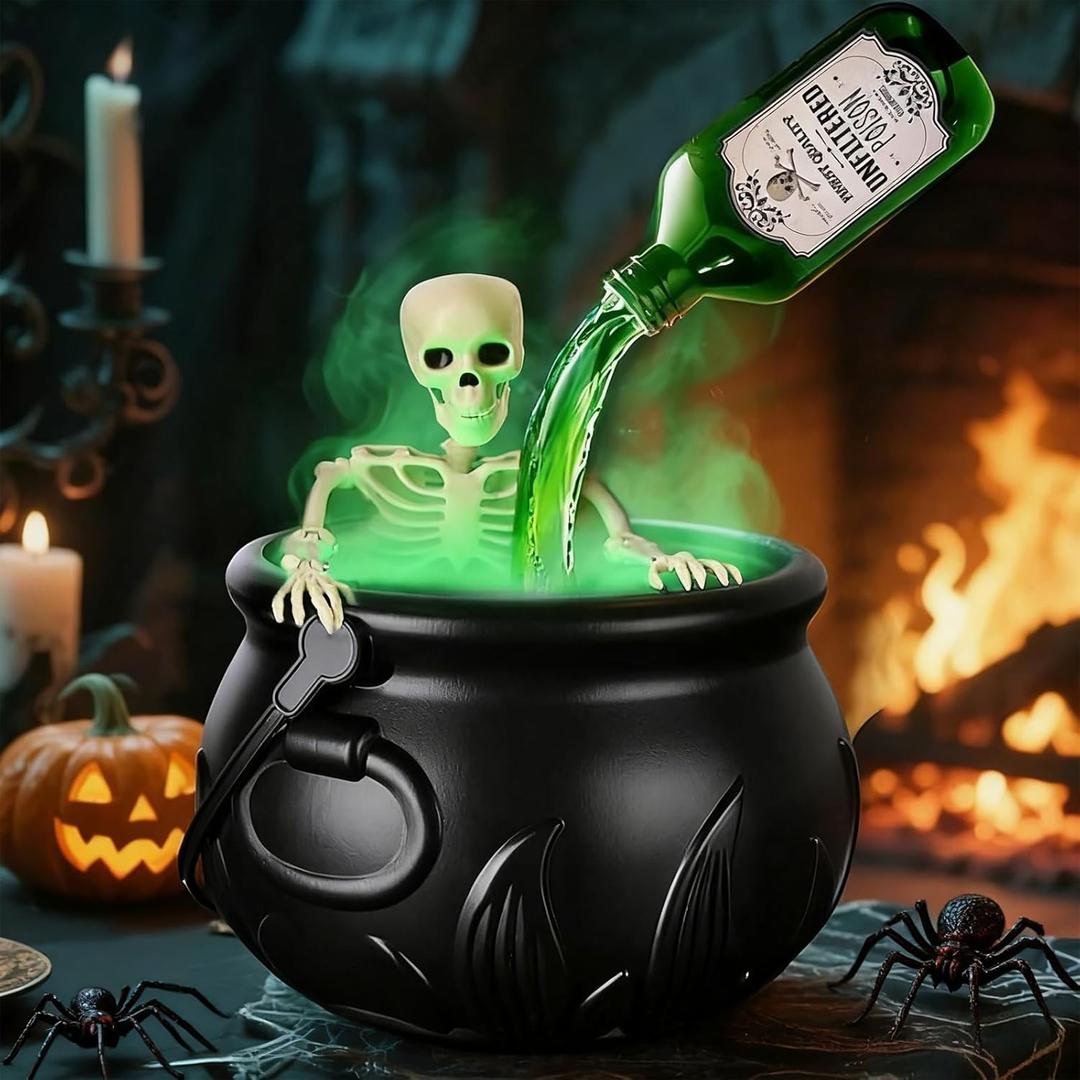 Halloween Decorations Indoor-DIY Floating Potion Skeleton Decor with Magic Floating Potion Bottles and Mist Make-Vintage Black Witches Cauldron for Home Table Mantel Kitchen Room