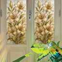 Starlit Patio Golden Lily Window Film Vintage Floral Stained Glass Style Privacy Panel Static Cling No Glue Decorative Cover for Door Bedroom Entryway 17.7x39.3 inch