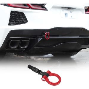 Rear Bumper Tow Hook Compatible with Chevrolet Corvette C8 2020-2026, Race Style Rear Tow Hook O-Ring, Exterior Tow Hook Trailer Hitch Accessories (Red)