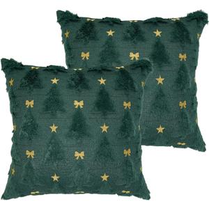 Vagasi Christmas Throw Pillow Covers 18x18 Inch Set of 2, Xmas Tree Pillow Cases Soft Plush Pillowcases 3D Embroidered Star&Bow Christmas Decorations for Couch Bedroom Living Room Porch