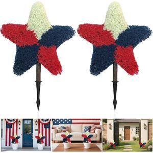 PakaLife Gift for Veteran 39 Topiary Trees Artificial Lavender Outdoor 2-Set,Faux Shrub Bushes with Ground Spike, Fake Evergreen Artificial Plant Brush for Indoor Outdoor Front Porch Garden (D1)