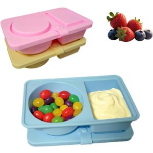 3Pack Reusable Silicone Snack Containers with Lids for Kids & Adults Double Compartment Silicone Snack Container Mini Snackle Boxs for Lunch Picnic Office Travel Spring Trip
