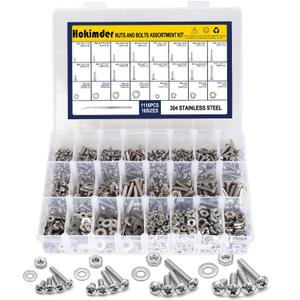 1116PCS Bolts and Nuts Kit, Stainless Steel Hardware Assortment Kit, 10-24#8-32#6-32#4-40 Nuts, Bolts, Washers, Tweezer