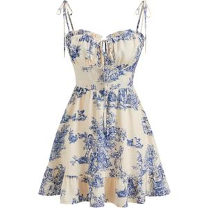 CIDER Floral Dress for Women Summer Mini Sundresses Spaghetti Strap Cute Vacation Dresses Boho Casual Outfits, Small
