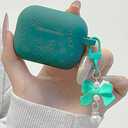 for AirPods Pro 2 Case Cover with Bow Keychain, DamonLight Cute Flower Floral Engraved Silicone Protective Case Cover Compatible with Apple Airpods Pro 2 Case for Women and Girls, Green