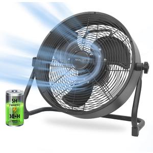 Battery Operated Fan 12-Speed Rechargeable Floor Fan High Velocity Portable Cordless Outdoor Fan, USB Output For Phone, for Camping, Travel, Patio, Indoor, Black, Black Blade, 12 Inch