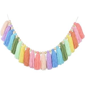 DrCor Pastel Rainbow Tassel Garland Boho Classroom Decor for Back to School, Baby Shower, Party Banner for Nursery, Kids Room, Birthday or Graduation Decoration, 15 feet