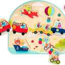 B. toys  Wooden Peg Puzzle  Vehicles Peg Puzzle For Toddlers, Kids  7 Chunky Pieces  18 Months +  Vehicles On the Go!