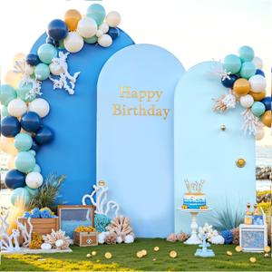 Blue Arch Backdrop Cover Set of 3 Dark Blue Wedding Arch Covers Spandex Backdrop Stand Cover for Birthday Party Ceremony Bridal Baby Shower Banquet Decoration 4FT 5FT 6FT, Gradient Blue