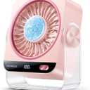 KIMMOO USB Desk Fan for Bedroom, 199 Speeds Turbo Airflow, Portable Fan with Ice Cooling, Digital Display Quiet Table Fan, 270° Rotating Small Rechargeable Battery Desktop Fans for Home Office (Pink)