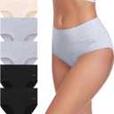 coskefy Women's High Waisted Cotton Underwear Soft Breathable Panties Stretch Briefs Ladies Panties 5 Pack (X-Large, Multicolor-02)