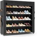 LANTEFUL Shoe Rack with Covers 5 Tier Tall Shoe Rack Organizer Large Capacity Shoe Shelf Storage 20-24 Pairs Space Saving Free Standing Shoe Storage Organizer for Closet, Entryway, Dorm, Black (6 Tier - 33.8"W)