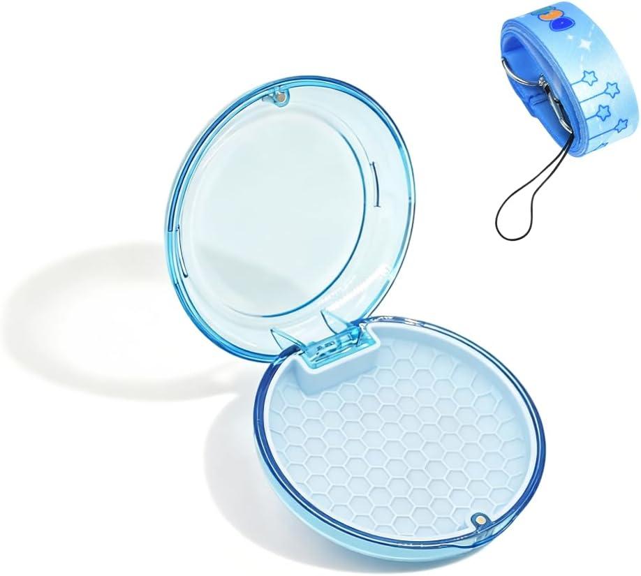2 x Transparent Retainer Holder with Lanyard, Travel Night Guard Box with Vent Holes, Compact Portable Mouthguard Container, Aligner Case Compatible with Invisalign (Clear Blue)