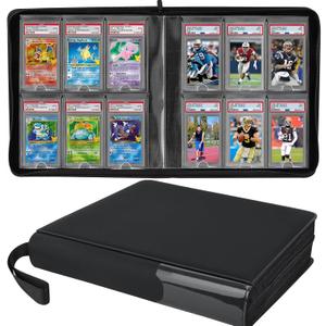 Graded Card Binder, 6 Pocket Slab Binder, Holds 60 Graded Slabs, PSA Slab Case, Ringless PSA Cards Binders with Hand Strap and Side Label Pocket, Premium Graded Card Holder for PSA, CGC Slabs, 36.2 x 36.5 x 8 cm