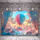 5x3ft Hot Air Balloons Photo Backdrop Dreamy Sky Clouds Backdrop Adventure Girl Baby Shower Background for Girls Birthday Party Diaper Keg Party Decorations Studio Banner Props KUBDJ1454