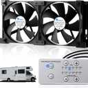12V RV Fridge Ventilation Cooling Fan 5.5" (140mm), Custom Mounts For American RV Side Vents, Adjustable Temperature Settings, High Tech Remote With Manual/Auto Modes, IP54 Waterproof, DC12V/0.3A