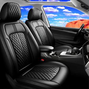 Fit Frontier Car Seat Covers for Select Nissan Frontier 2009-2025 2026 Crew Cab - Full Coverage Leather, Airbag Compatible, Waterproof & All Weather Seat Cushion Protector, Full Set, Black