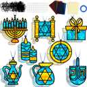 QOUBAI 32 Sets Hanukkah Suncatchers Craft Kit DIY Window Stained Glass Effect Chanukkah Paper Crafts for Home School Classroom Decoration Kid Birthday Gift Creative Art Project Activity Game