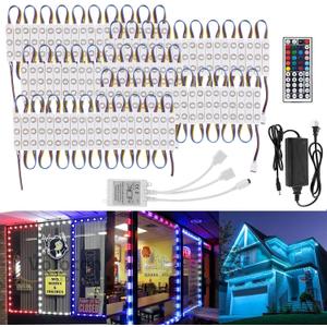 WICHEMI 50FT LED Light Modules for Business Window Light Commercial Storefront Lights 100PCS LED Module for Signs 0.92W 3 LED 5050 SMD RGB Adhesive Waterproof Strip Lights for Store Advertising Dcor