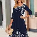 Zeagoo 3/4 Sleeve Women's Dress Casual Flowy A-Line Midi T-shirt Dresses with Pockets Crewneck Vocation Boho Beach Sundress (Blue, L)