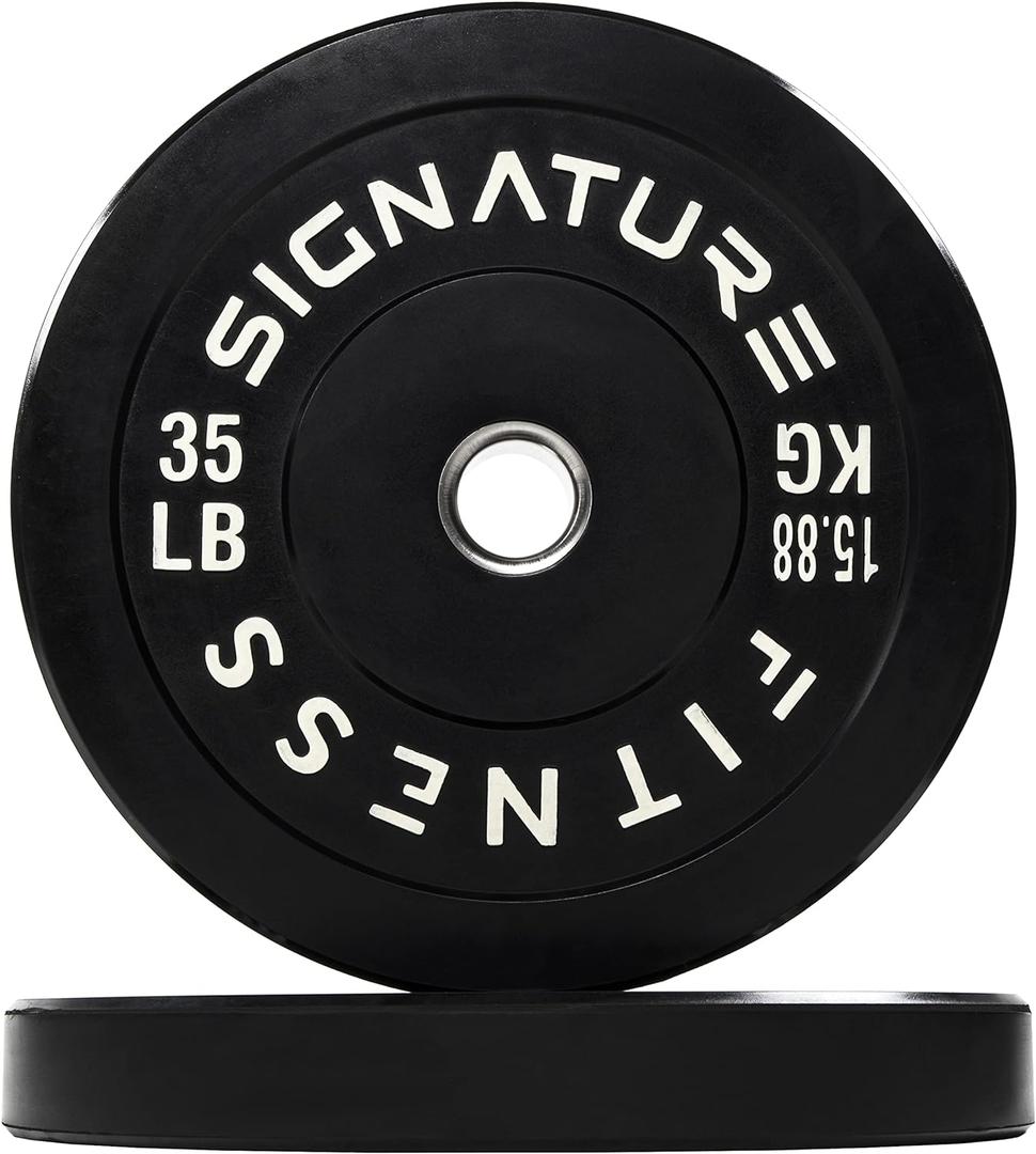 Olympic Bumper Plates, 2" Weight Plates for Strength Training & Weightlifting, Pairs, Sets or Sets with 7FT Barbell, Multiple Options (35 lbs, Black)
