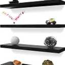 Wood Floating Shelves for Wall Decor, Rustic Wall Shelves for Bedroom Bathroom Kitchen Living Room, Set of 4 Black 24 Inch (24inch)