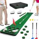 Golf Putting Game Set, Putting Green Mat with Detachable Bunkers, With 2 putter