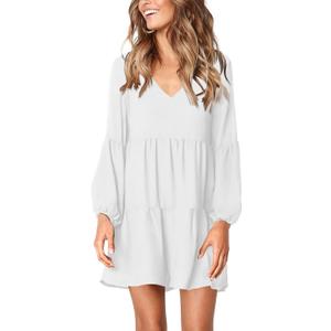 Amoretu Womens Tunic Dress Long Sleeve V Neck Casual Loose Flowy Swing Shift Dresses, M White