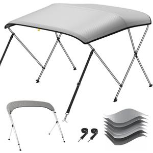 KAKIT Bimini Top for Boats, Heavy Duty 7 Layers 1200D Oxford Boat Canopy with Support Poles & Storage Boot(3 Bow 6'L x 46" H x 73"-78" W,Grey)