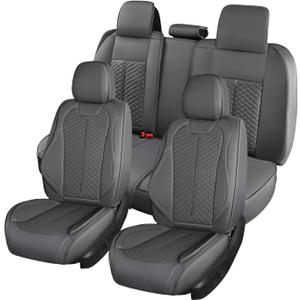 Doogo Car Seat Covers Full Set, Leather Seat Covers 5 Seats, Automotive Seat Covers, Waterproof Driver Seat Covers Universal Front and Rear Seat Covers Fit for Most Cars-Gray