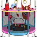 Yozoia 60" Toddler Trampoline, Indoor Trampoline for Kids with Safety Enclosure, 440LBS Support, Adjustable Gymnastics Bar & Toys for Boys Girls