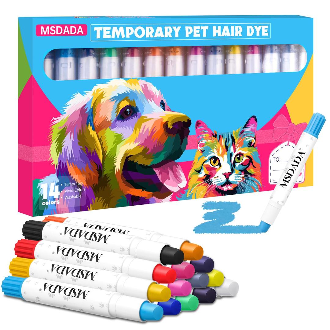 Washable & Safe Dog Hair Dye, Temporary Pet Fur Color Markers for Small to Large Dogs, Cats, Puppies - Safe, Fun Gift for Dog & Cat Lovers (14 Pcs)