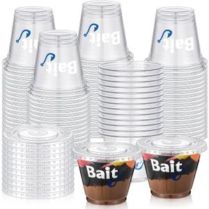 SiliFine 100 Pcs Fishing Party Favors 8/9 oz Bait Cups with Lids Disposable Bulk Plastic Bait Cups for Water Wine Coffee Cake Fishing Birthday Baby Shower Favors Decor (Clear,9 oz)