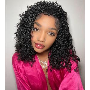 Aksice 12 Inch Yanky Twist Crochet Hair Pre-looped 8 Packs Mini Passion Twist Crochet Hair with Curly Ends Synthetic Crochet Braids Plus Yanky Twist for Black Women (12 Inch, 8 Packs,1B#)