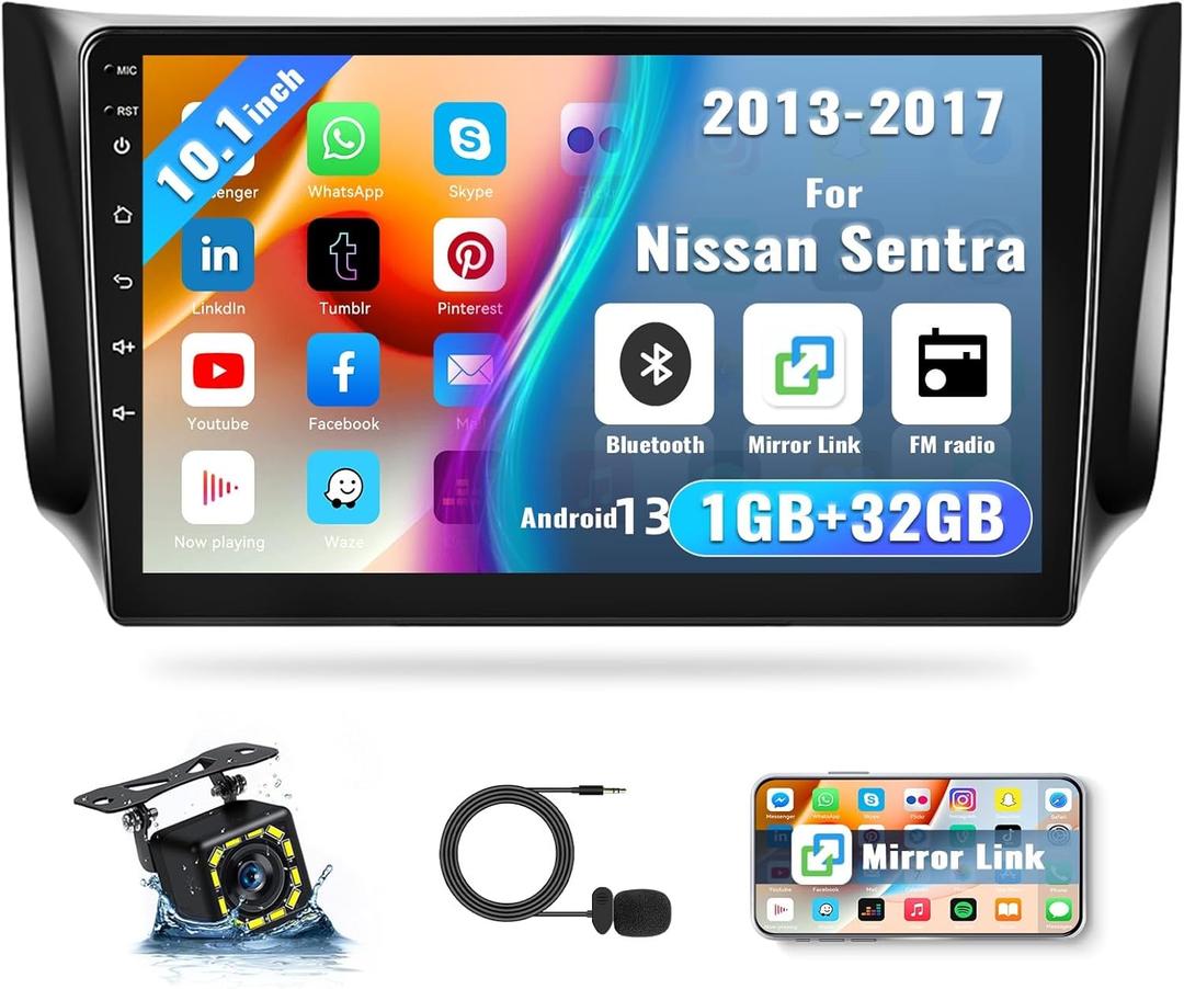 [1G+32G] Android 13 Car Stereo for Nissan Sentra 2013-2017 with GPS Navigation Head Unit Bluetooth Car Radio 10.1 Inch HD Touchscreen Mirror Link WiFi FM/RDS Radio USB SWC+Backup Camera Mic