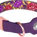 AirTag Dog Collar for Small Medium Large Breed - Adjustable Cute Pattern Dog Collar with Airtag Holder - Soft Leather Tracker GPS Apple Air Tag Pet Collars (Small, 12"-15" Neck Fit, Peonies)