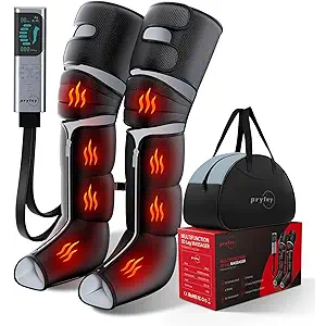 Leg Massager with Heat and Compression, Foot Massager for Circulation and Pain Relief, 3 Timers, 12 Intensity, 6 Modes,3 Heating with Knee Massager,Mother's Day Gifts for Man Woman,Black