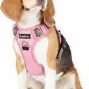Funfox Dog Harness Medium No Pull, Adjustable 2 Clips Anti-Pull Vest with Practical Handle, Breathable Padded Pet Harness Designed for Small/Large Breeds, Reflective Training Walking Pink M