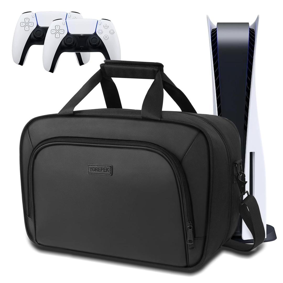 YOREPEK Carrying Case Compatible with PS5, PS5 Pro, Travel Case Suitable for Playstation 5 Discs Digital Edition, Large Capacity Storage bag for Console, Controllers, and Game Accessories, Black
