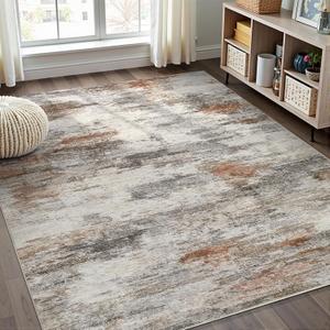 Area Rugs for Living Room: 5x7 Washable Neutral Modern Rug for Bedroom Large Soft Abstract Dining Room Rugs Indoor Floor Low Pile Carpet for Home Office Nursery - Rust Grey