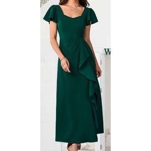 Womens Long Semi Formal Cocktail Dresses Square Neck Split Elegant Evening Party Gowns Ruffle Wedding Guest Dress L